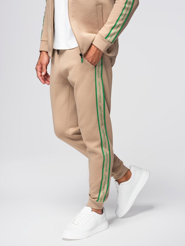 Ombre Clothing Мъжки комплект суитшърт стреч суитшърт + спортни панталони jogger - светло кафяв V1 Z113 Ombre Clothing