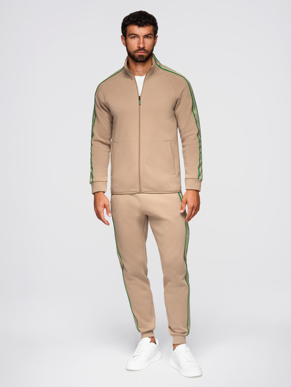 Ombre Clothing Мъжки комплект суитшърт стреч суитшърт + спортни панталони jogger - светло кафяв V1 Z113 Ombre Clothing