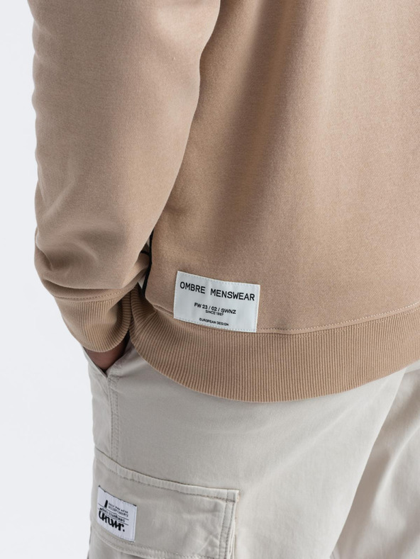Ombre Clothing Мъжки суитшърт OVERSIZE с контрастно цветно преплитане - бежов V2 B1673 Ombre Clothing