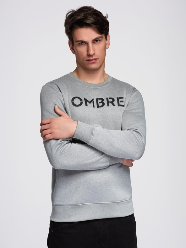 Ombre Clothing Класически мъжки суитшърт с надписи - сив меланж V1 B1711 Ombre Clothing