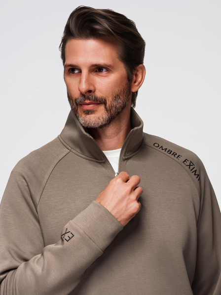 Ombre Clothing Мъжки спортен екип суитшърт с яка + панталони джогър - сивокафяв V3 Z117 Ombre Clothing