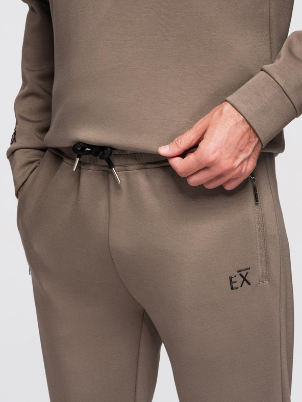 Ombre Clothing Мъжки спортен екип суитшърт с яка + панталони джогър - сивокафяв V3 Z117 Ombre Clothing