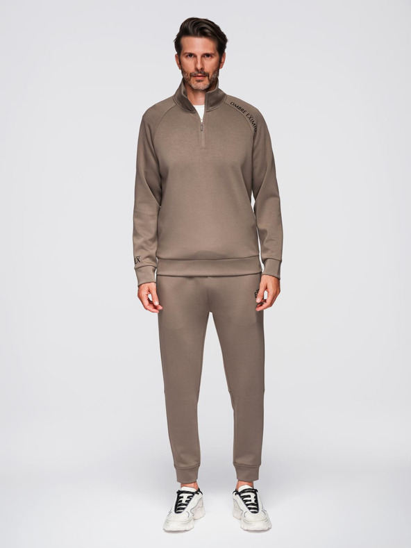 Ombre Clothing Мъжки спортен екип суитшърт с яка + панталони джогър - сивокафяв V3 Z117 Ombre Clothing