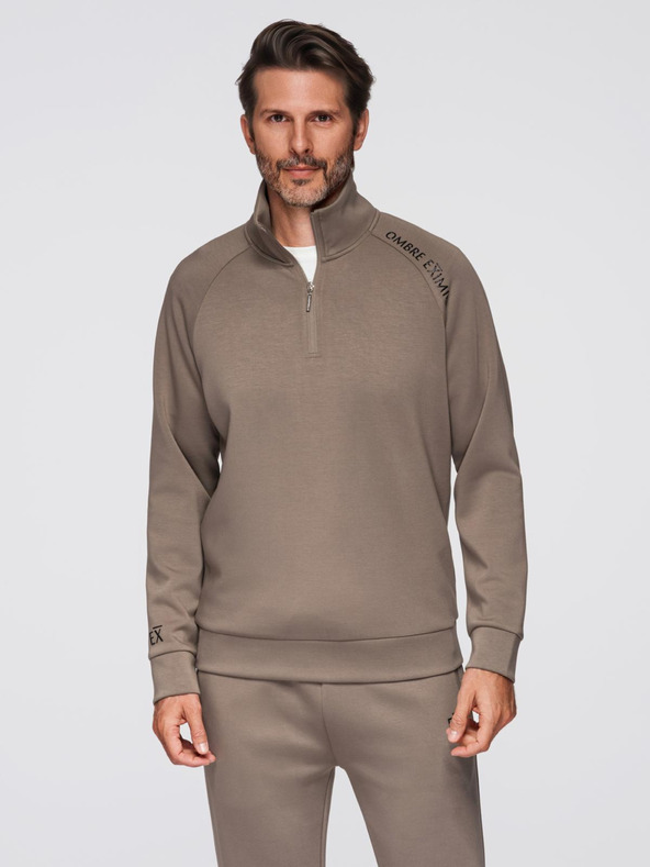 Ombre Clothing Мъжки спортен екип суитшърт с яка + панталони джогър - сивокафяв V3 Z117 Ombre Clothing