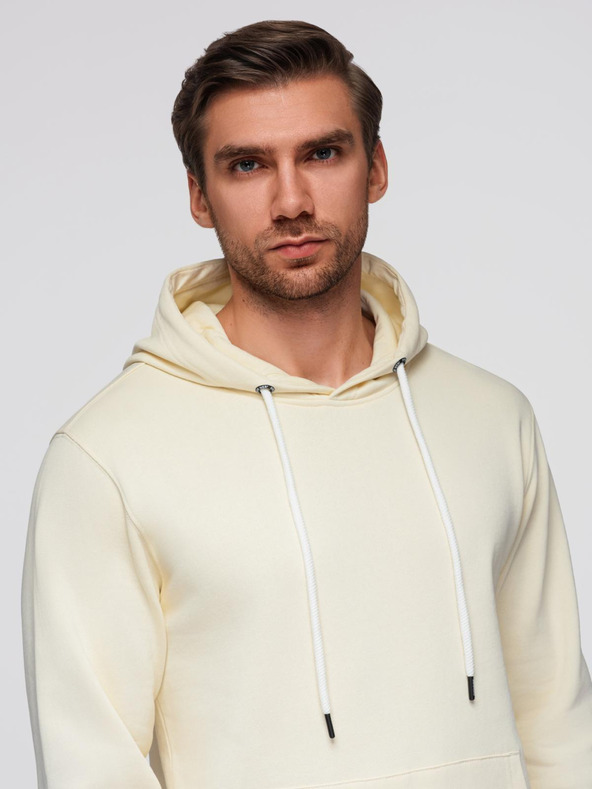 Ombre Clothing Мъжки памучен спортен екип с кенгуру джоб + панталони джогър - кремав V11 Z121 Ombre Clothing