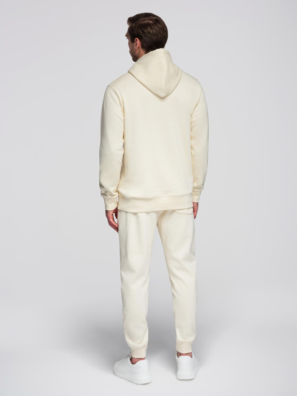 Ombre Clothing Мъжки памучен спортен екип с кенгуру джоб + панталони джогър - кремав V11 Z121 Ombre Clothing