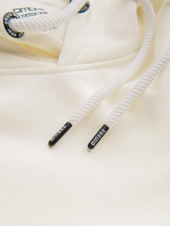 Ombre Clothing Мъжки суитшърт BASIC с кенгуру джоб и качулка - кремав V11 B1674 Ombre Clothing