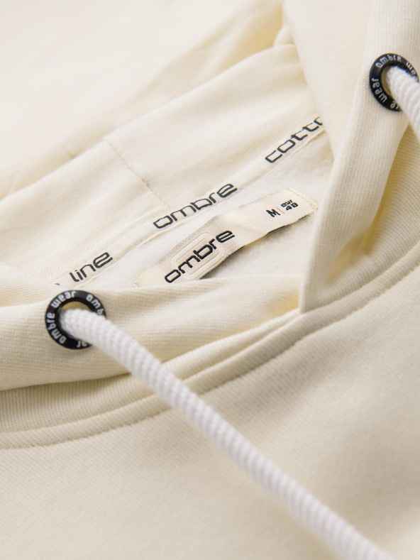 Ombre Clothing Мъжки суитшърт BASIC с кенгуру джоб и качулка - кремав V11 B1674 Ombre Clothing