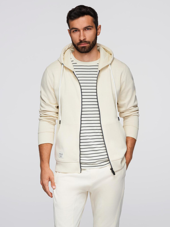 Ombre Clothing Мъжки спортен екип суитшърт с качулка + панталони джогър - кремав V11 Z119 Ombre Clothing