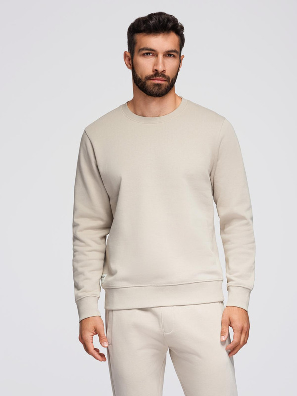 Ombre Clothing Мъжки спортен екип суитшърт с кръгло деколте + панталони regular fit - бежов V1 Z122 Ombre Clothing