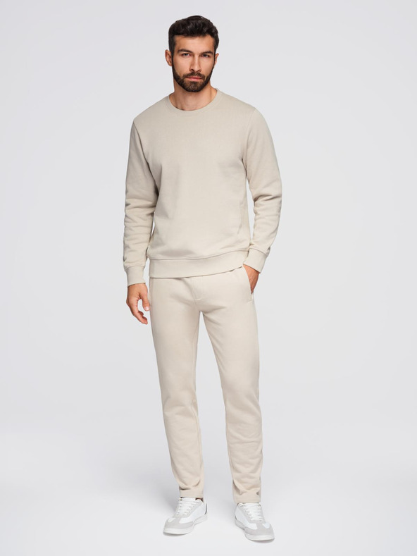 Ombre Clothing Мъжки спортен екип суитшърт с кръгло деколте + панталони regular fit - бежов V1 Z122 Ombre Clothing