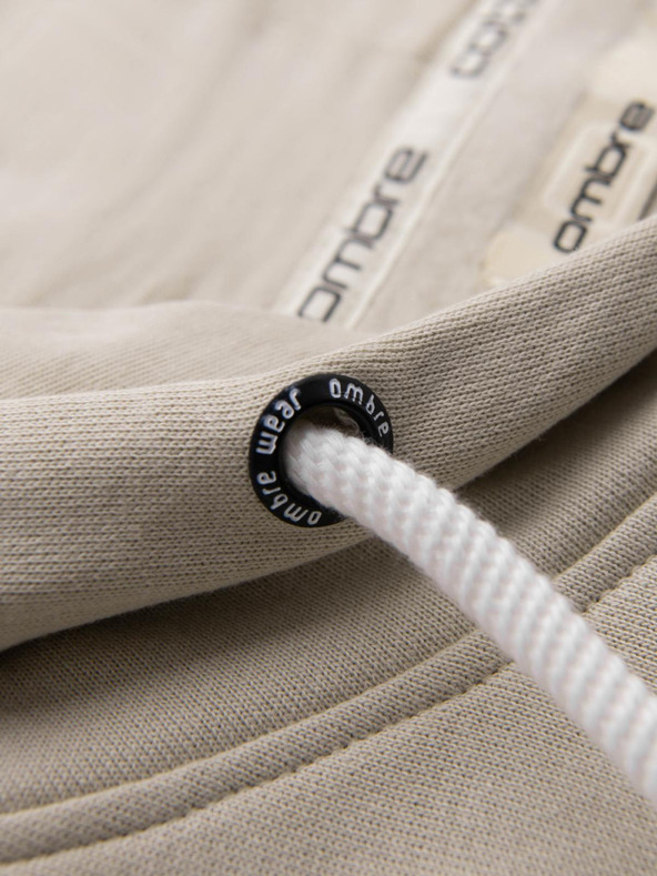 Ombre Clothing Мъжки суитшърт BASIC с кенгуру джоб и качулка - светлобежов V1 B1674 Ombre Clothing