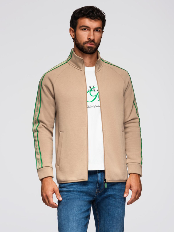 Ombre Clothing Мъжки суитшърт с цип и висок яка - кафяв V1 OM-SSZP-0224 Ombre Clothing