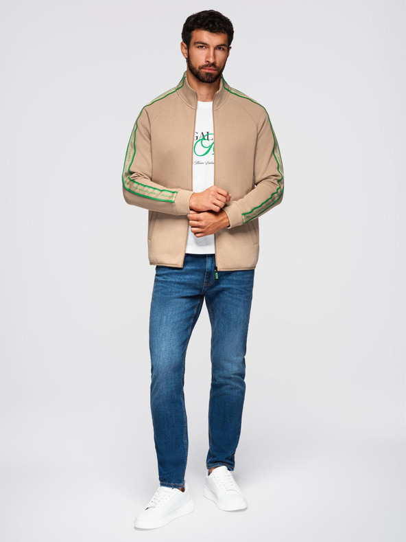 Ombre Clothing Мъжки суитшърт с цип и висок яка - кафяв V1 OM-SSZP-0224 Ombre Clothing