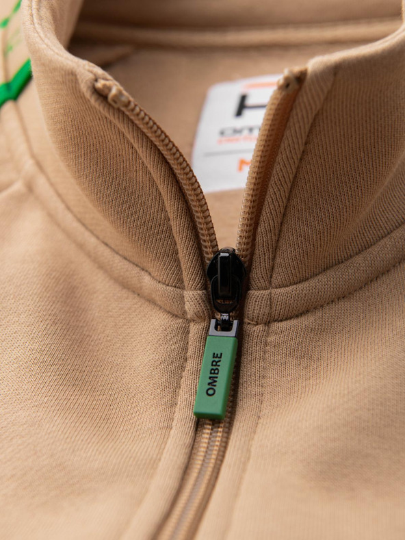 Ombre Clothing Мъжки суитшърт с цип и висок яка - кафяв V1 OM-SSZP-0224 Ombre Clothing