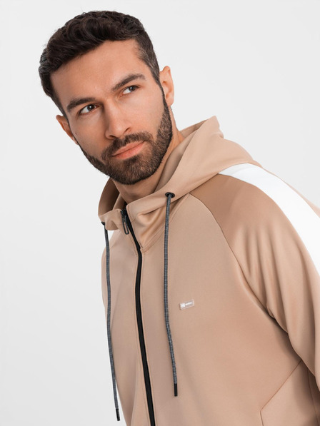 Ombre Clothing Мъжки суитшърт с качулка и цип + панталони джогър - бежов V4 Z118 Ombre Clothing