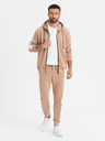 Ombre Clothing Мъжки суитшърт с качулка и цип + панталони джогър - бежов V4 Z118 Ombre Clothing