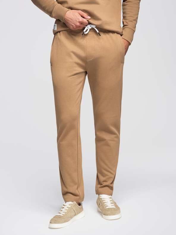 Ombre Clothing Мъжки спортен екип суитшърт с кръгло деколте + панталони regular fit - камел V2 Z122 Ombre Clothing