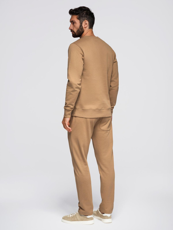 Ombre Clothing Мъжки спортен екип суитшърт с кръгло деколте + панталони regular fit - камел V2 Z122 Ombre Clothing