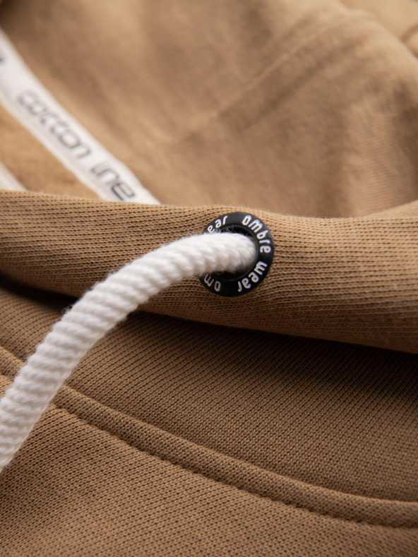 Ombre Clothing Мъжки суитшърт BASIC с кенгуру джоб и качулка - кафяв V2 B1674 Ombre Clothing