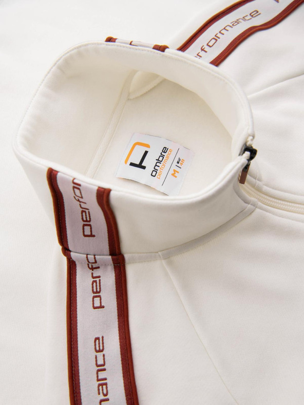 Ombre Clothing Мъжки еластичен суитшърт с кант и висок яка - кремав V2 OM-SSZP-0224 Ombre Clothing