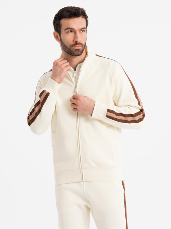 Ombre Clothing Мъжки спортен костюм суитшърт + спортни панталони джогър - крем V3 Z114 Ombre Clothing