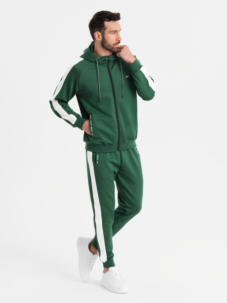 Ombre Clothing Мъжки олдскулски спортен костюм суитшърт с качулка + панталони джогър - тъмно зелен V7 Z118 Ombre Clothing