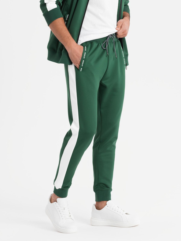 Ombre Clothing Мъжки олдскулски спортен костюм суитшърт с качулка + панталони джогър - тъмно зелен V7 Z118 Ombre Clothing