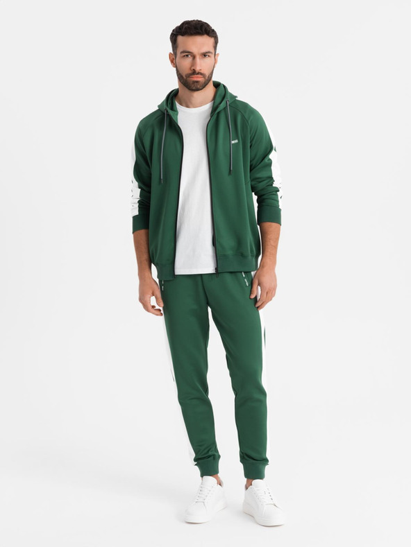 Ombre Clothing Мъжки олдскулски спортен костюм суитшърт с качулка + панталони джогър - тъмно зелен V7 Z118 Ombre Clothing
