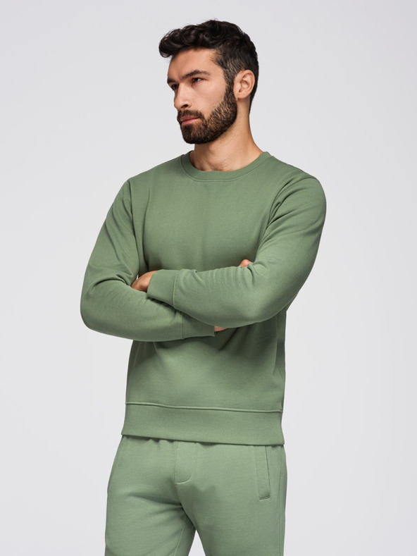 Ombre Clothing Мъжки спортен костюм суитшърт с кръгло деколте + панталони regular fit - светло зелено V3 Z122 Ombre Clothing