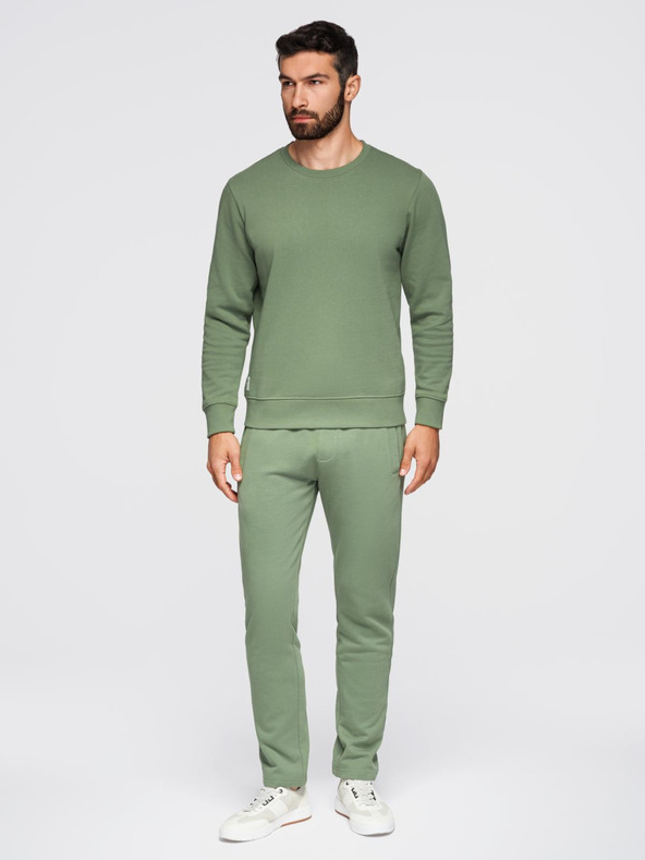 Ombre Clothing Мъжки спортен костюм суитшърт с кръгло деколте + панталони regular fit - светло зелено V3 Z122 Ombre Clothing