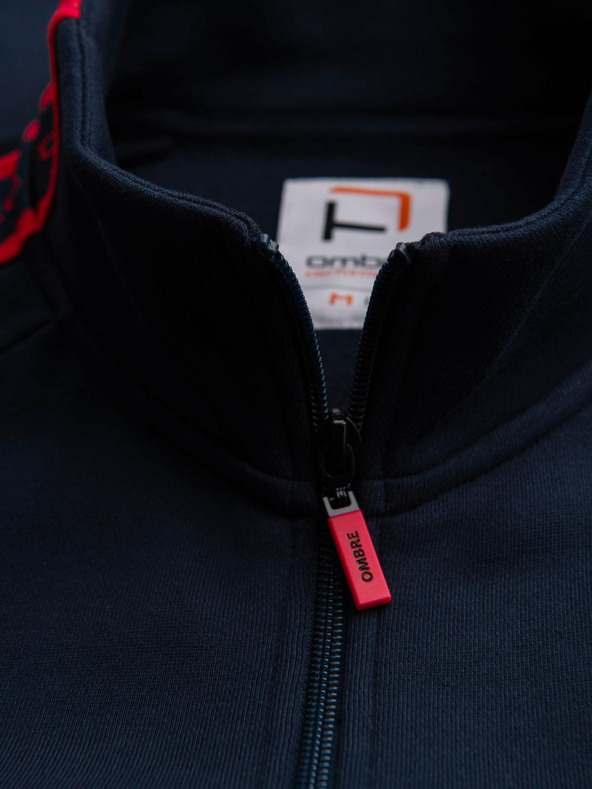 Ombre Clothing Мъжки суитшърт със закопчаване и висок яка - тъмно синьо V3 OM-SSZP-0224 Ombre Clothing