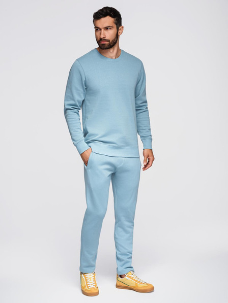 Ombre Clothing Мъжки спортен костюм суитшърт с кръгло деколте + панталони regular fit - светло синьо V7 Z122 Ombre Clothing