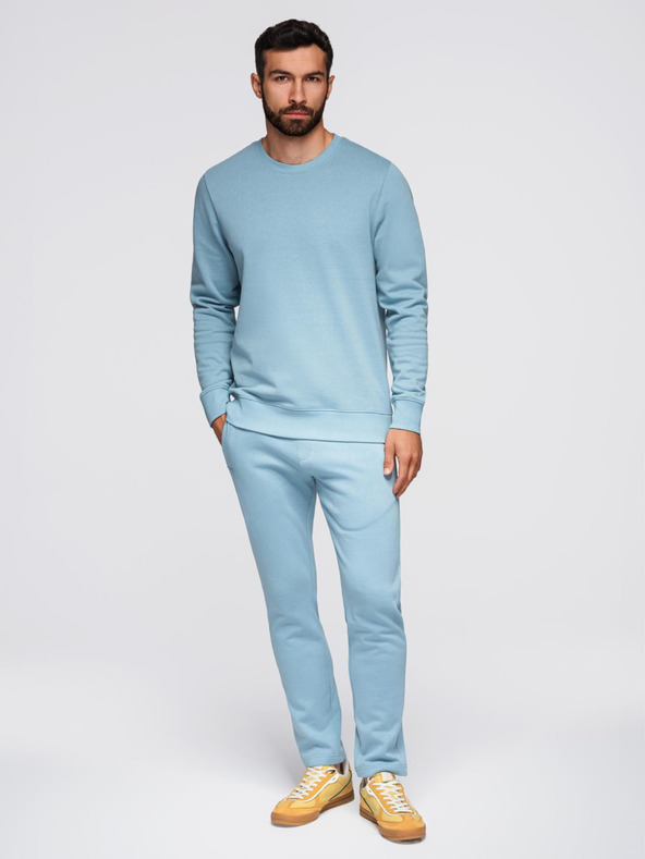 Ombre Clothing Мъжки спортен костюм суитшърт с кръгло деколте + панталони regular fit - светло синьо V7 Z122 Ombre Clothing