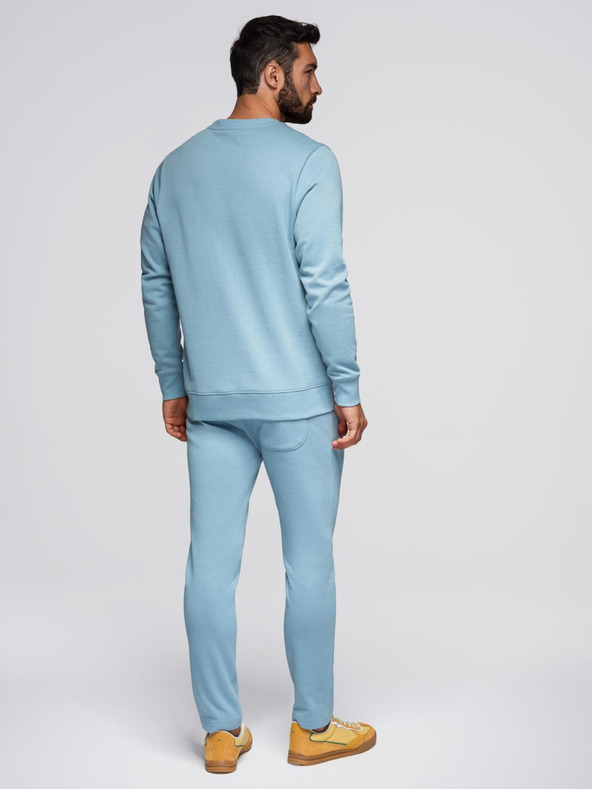 Ombre Clothing Мъжки спортен костюм суитшърт с кръгло деколте + панталони regular fit - светло синьо V7 Z122 Ombre Clothing