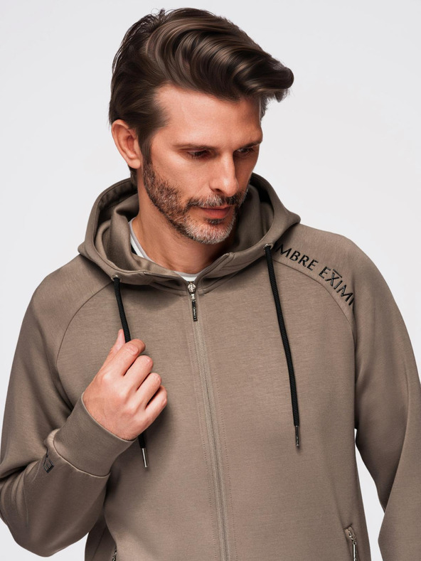 Ombre Clothing Мъжки спортен костюм суитшърт с качулка + панталони jogging - сиво-кафяво V3 Z115 Ombre Clothing