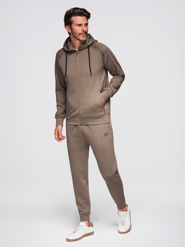 Ombre Clothing Мъжки спортен костюм суитшърт с качулка + панталони jogging - сиво-кафяво V3 Z115 Ombre Clothing