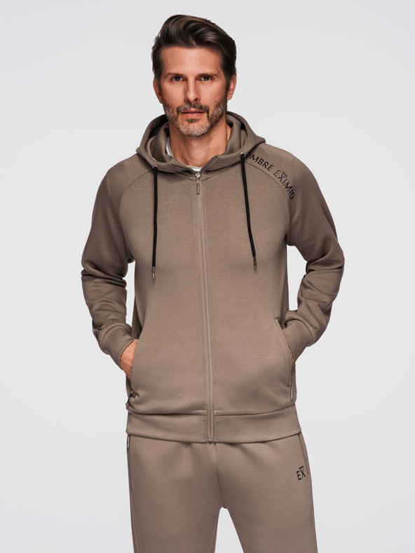 Ombre Clothing Мъжки спортен костюм суитшърт с качулка + панталони jogging - сиво-кафяво V3 Z115 Ombre Clothing