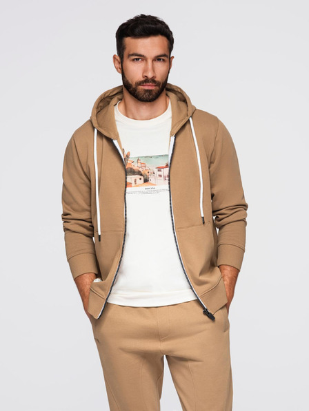 Ombre Clothing Мъжки спортен костюм суитшърт с качулка + панталони jogging - камила V2 Z119 Ombre Clothing