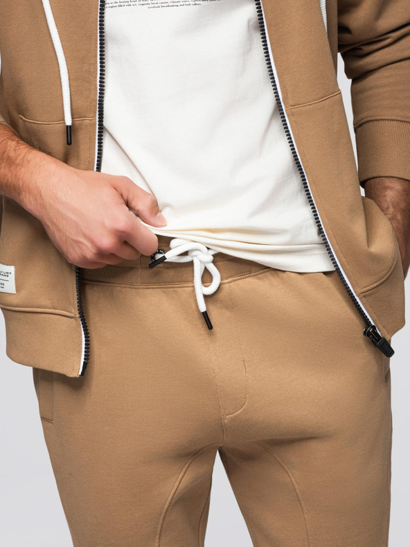 Ombre Clothing Мъжки спортен костюм суитшърт с качулка + панталони jogging - камила V2 Z119 Ombre Clothing