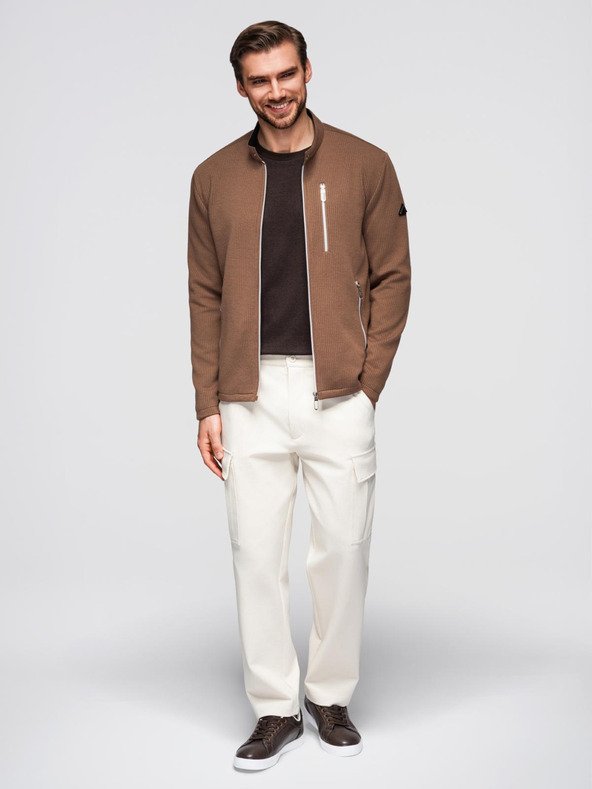 Ombre Clothing Мъжко структурирано мотоциклетно яке със стойче - кафяво V2 OM-JANP-0229 Ombre Clothing