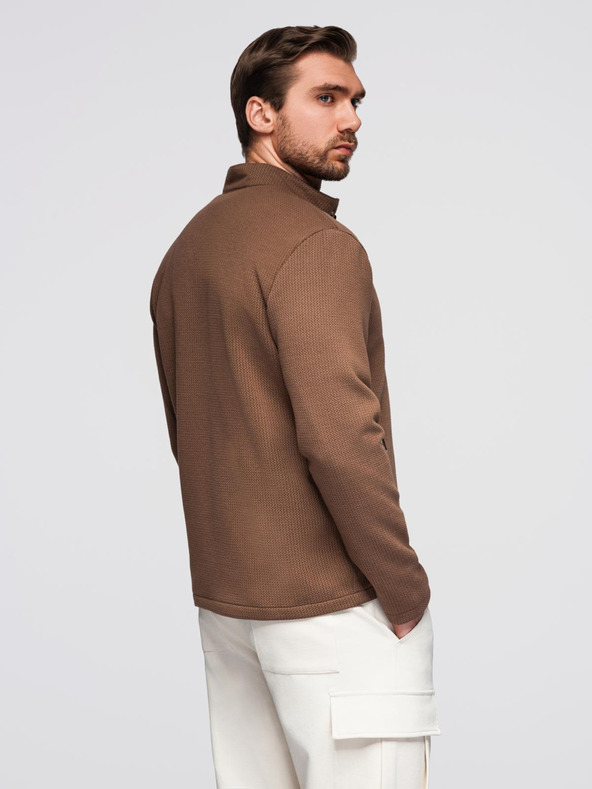 Ombre Clothing Мъжко структурирано мотоциклетно яке със стойче - кафяво V2 OM-JANP-0229 Ombre Clothing