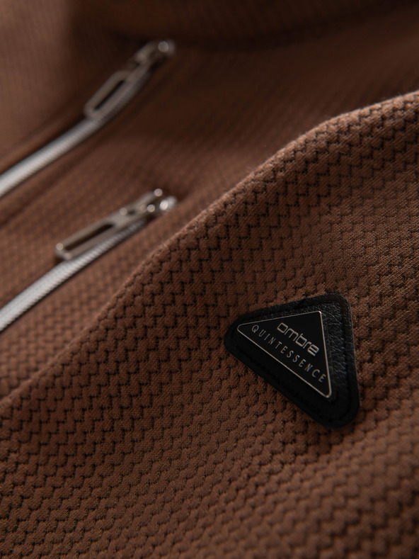 Ombre Clothing Мъжко структурирано мотоциклетно яке със стойче - кафяво V2 OM-JANP-0229 Ombre Clothing