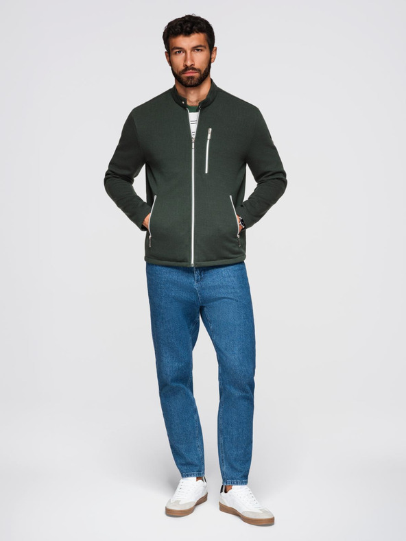 Ombre Clothing Мъжко структурирано яке със стойче - тъмно зелено V3 OM-JANP-0229 Ombre Clothing