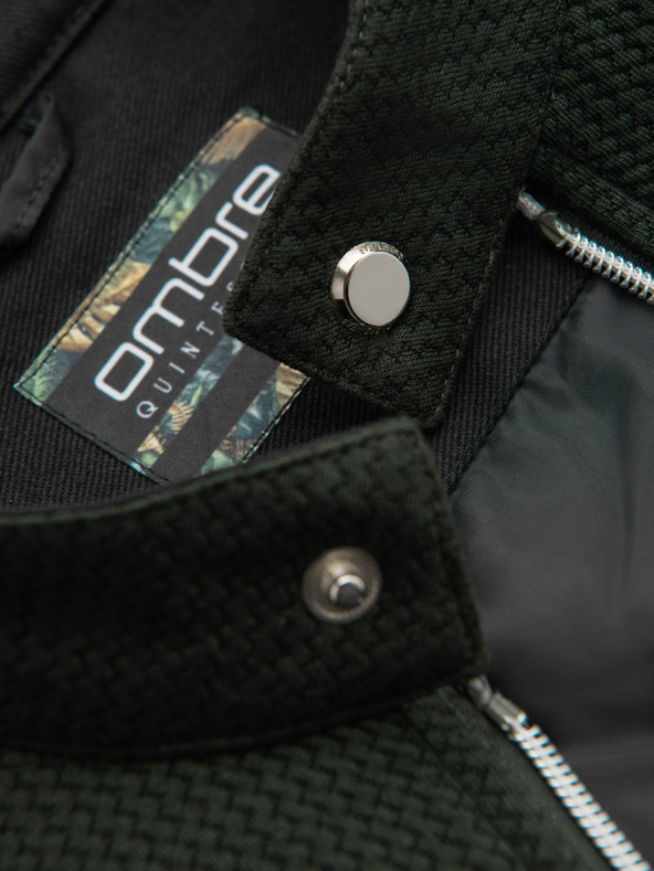 Ombre Clothing Мъжко структурирано яке със стойче - тъмно зелено V3 OM-JANP-0229 Ombre Clothing