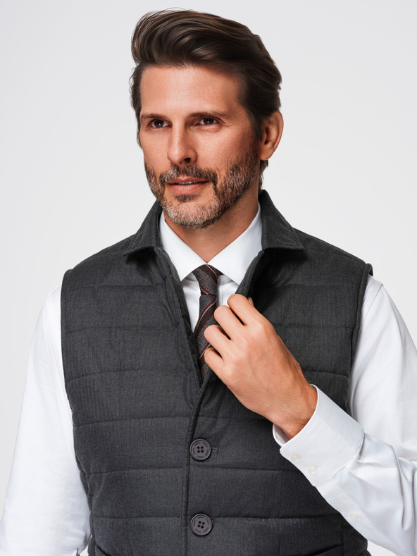 Ombre Clothing Мъжка прошивана елегантна елек - графитов мелир V1 OM-JAVJ-0275 Ombre Clothing