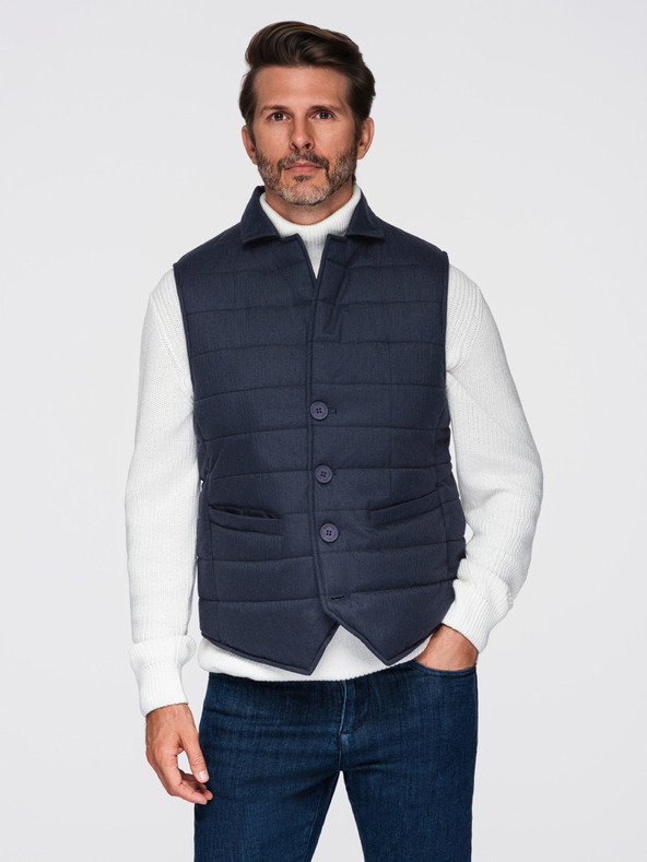 Ombre Clothing Мъжка елегантна прошивана елек - тъмно син меланж V3 OM-JAVJ-0275 Ombre Clothing