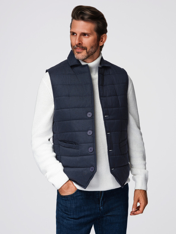 Ombre Clothing Мъжка елегантна прошивана елек - тъмно син меланж V3 OM-JAVJ-0275 Ombre Clothing