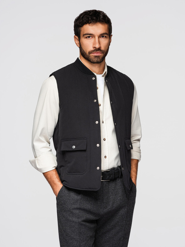 Ombre Clothing Мъжка светла елек без ръкави със вертикално прошиване - черен V1 OM-JAVJ-0323 Ombre Clothing