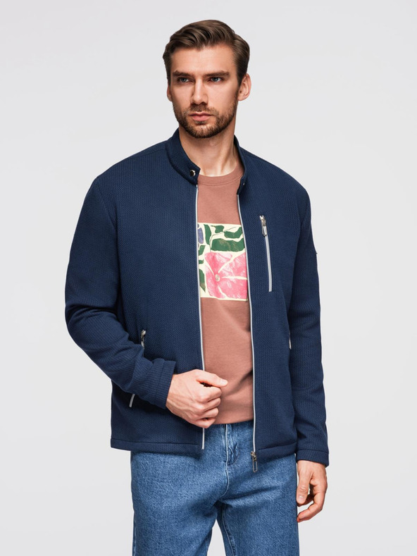 Ombre Clothing Мъжко структурирано яке със стойче - тъмно син V1 OM-JANP-0229 Ombre Clothing